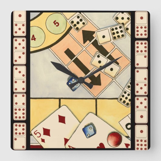 Jumble Assortment of Games of Chance Vierkante Klok (Voorkant)