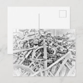 Jumble of Bicycles Bike Parking Bicycle Rack BW Briefkaart (Voorkant / Achterkant)