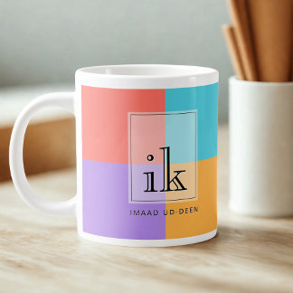 Jumbo 20oz Kleurblok Monogrammok met wagenlijn Grote Koffiekop