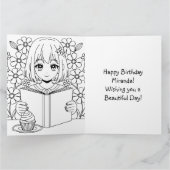 Jumbo Anime Meisje lezen | Kleurplaat verjaardag Kaart (Binnen)