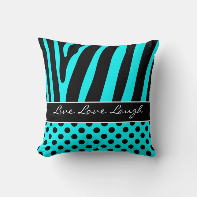 Jumbo Aqua Black Zebra Stripe Polka Dots Kussen (Voorkant)