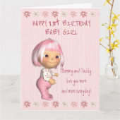 Jumbo Baby Girl 1. Birthday Kaart (Gele Bloem)