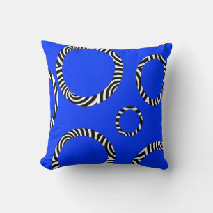 Jumbo Blue, Black, White Striped Circles Pillow Kussen