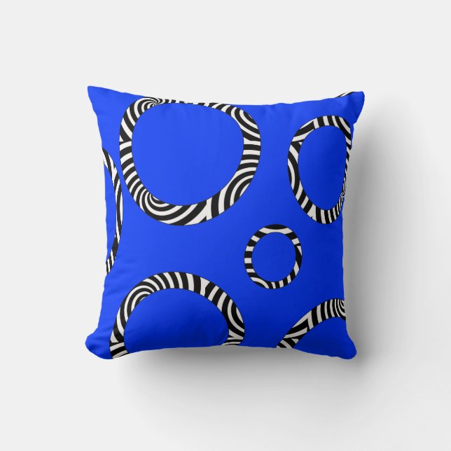 Jumbo Blue, Black, White Striped Circles Pillow Kussen (Voorkant)