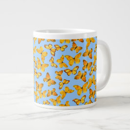 Jumbo Coffee Mok, Golden Butterflies op Sky Blue Grote Koffiekop