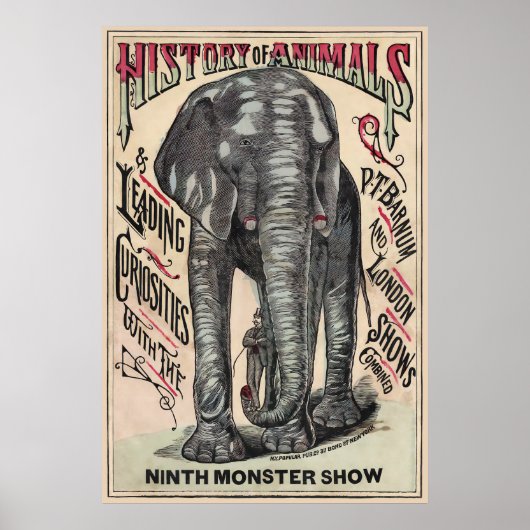  JUMBO de ELEPHANT CIRCUS AD c. 1883 Poster (Voorkant)