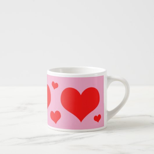 Jumbo-Esspresso-Tasse, rosa, mit roten Herzen Espresso Kop (Rechts)