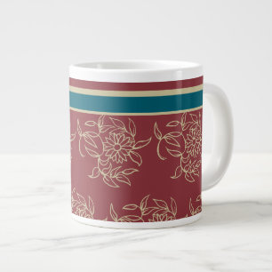 Jumbo-formaat Coffee of Soup Mug, Maroon Blue Flor Grote Koffiekop