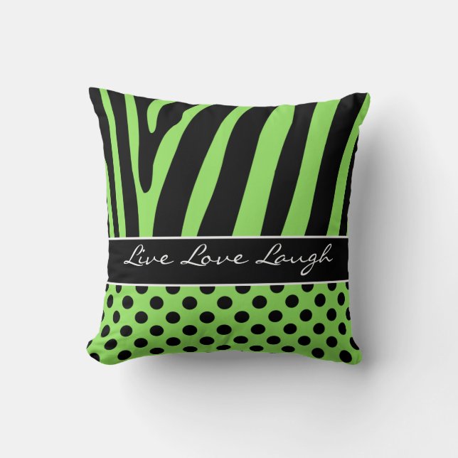 Jumbo Green Black Zebra Stripe Polka Dots Pillow Kussen (Voorkant)
