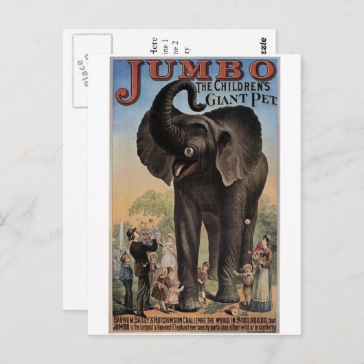 Jumbo het Giant Elephant Retro Theater Briefkaart (Voorkant / Achterkant)