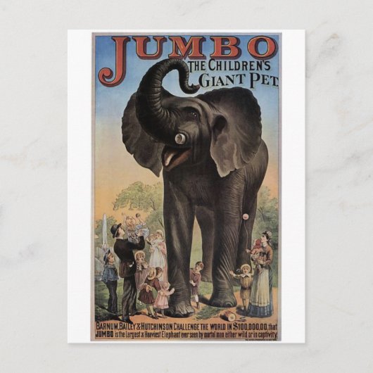 Jumbo het Giant Elephant Retro Theater Briefkaart (Voorkant)