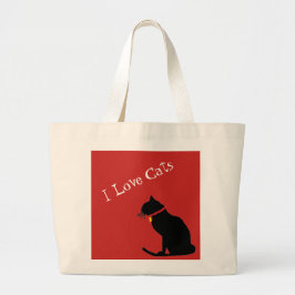Jumbo I Love Cats Red and White Graphic Tas