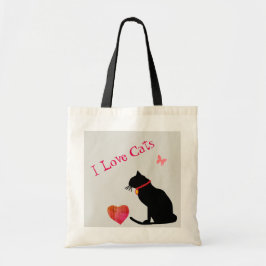 Jumbo I Love Cats Red and White Graphic Tas