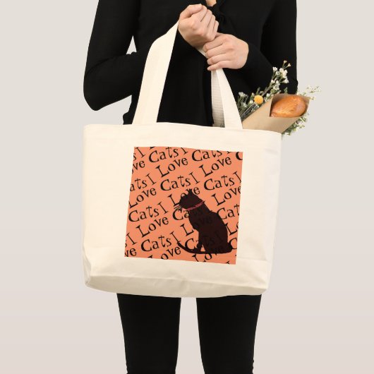 Jumbo Ik hou van katten Tangerine en wit grafisch Grote Tote Bag (Voorkant (product))