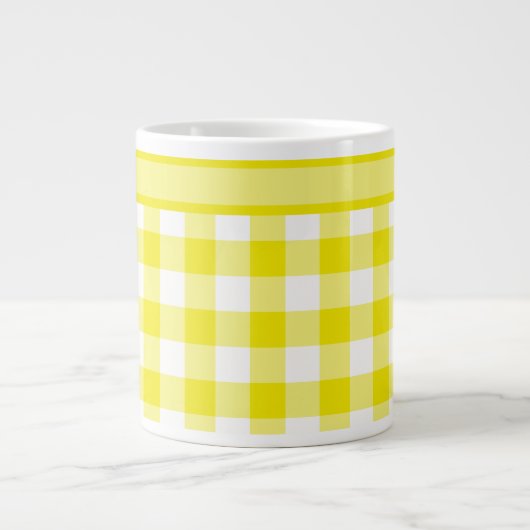 Jumbo Mok, Lemon Yellow Check Gingham Pattern Grote Koffiekop (Voorkant)