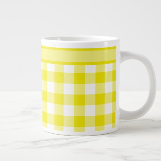 Jumbo Mok, Lemon Yellow Check Gingham Pattern Grote Koffiekop (Rechts)