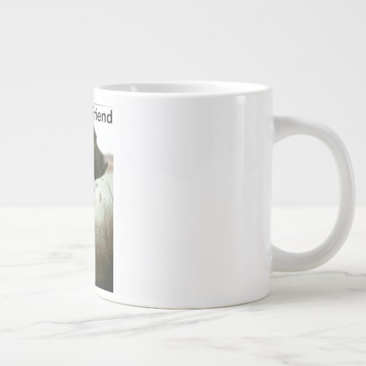 jumbo-mok met een afbeelding van een zwart lab en  grote koffiekop (Rechts)