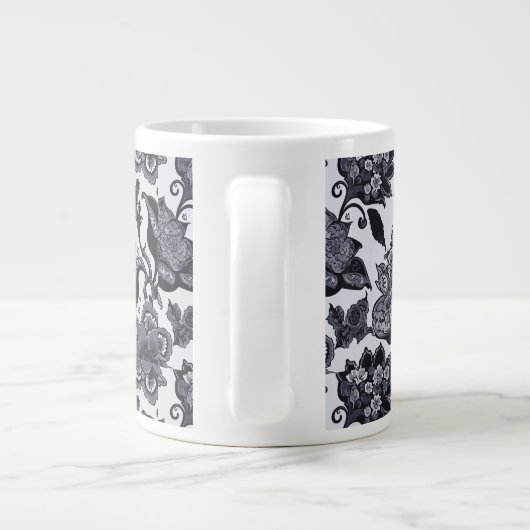 Jumbo mok met een zwart bloemenpatroon (Achterkant)