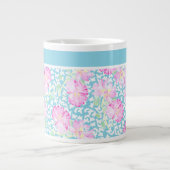  jumbo-Mok, roze rozen, witte vlinders Grote Koffiekop (Voorkant)