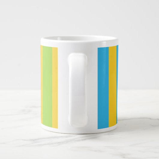 Jumbo-Mok: Turquoise, Geel, Groene Stripes Grote Koffiekop (Achterkant)