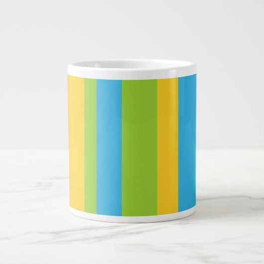 Jumbo-Mok: Turquoise, Geel, Groene Stripes Grote Koffiekop (Voorkant)