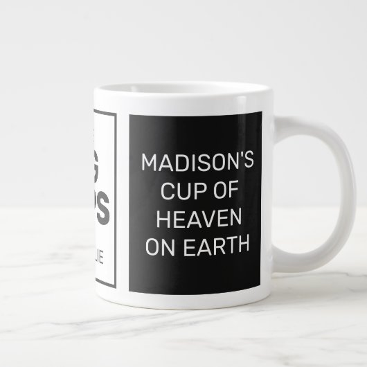 Jumbo-mok voor aangepaste naam en tekst grote koffiekop (Rechts)