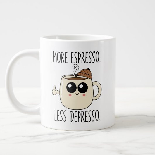 Jumbo Mug - More Espresso. Less Depresso. Grote Koffiekop (Links)