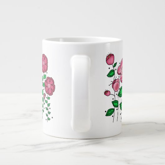 JUMBO Mug - Pink whimsical flowers Grote Koffiekop (Achterkant)