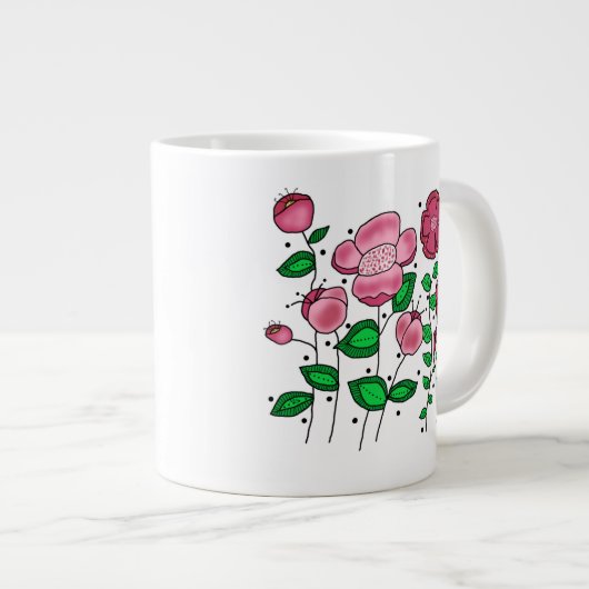 JUMBO Mug - Pink whimsical flowers Grote Koffiekop (Voorkant rechts)