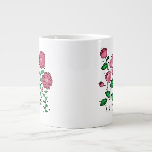 JUMBO Mug - Pink whimsical flowers Grote Koffiekop (Voorkant)