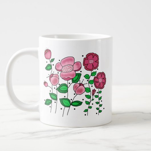 JUMBO Mug - Pink whimsical flowers Grote Koffiekop (Links)