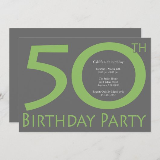 Jumbo Numbers Birthday Party (Linggroen / grijs) Kaart (Voorkant / Achterkant)