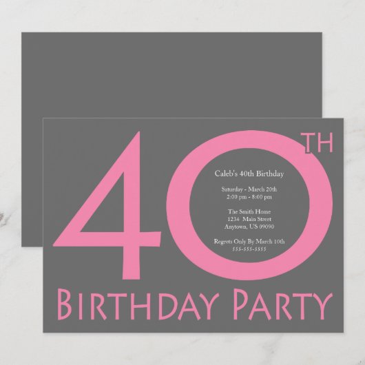 Jumbo Numbers Birthday Party (roze / grijs) Kaart (Voorkant / Achterkant)