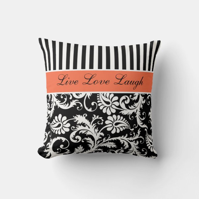 Jumbo Oranje Black White Stripes Damask Pillow Kussen (Voorkant)