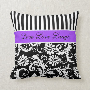 Jumbo Paars Black White Stripes Damask Pillow Kussen