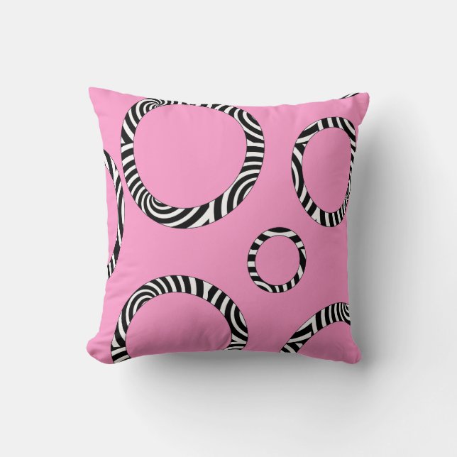 Jumbo Pink, Black, White Striped Circles Pillow Kussen (Voorkant)