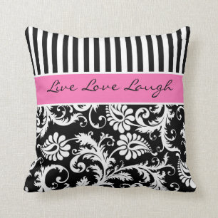 Jumbo Pink Black White Stripes Damask Pillow Kussen
