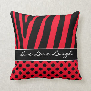 Jumbo Red Black Zebra Stripe Polka Dots Pillow Kussen
