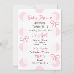 Jumbo Roze Polka Dot meisje Baby shower Invitation Kaart