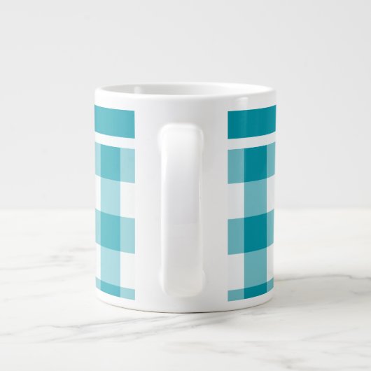 Jumbo-sized Mok, Blauwgroen en wit Check Gingham Grote Koffiekop (Achterkant)
