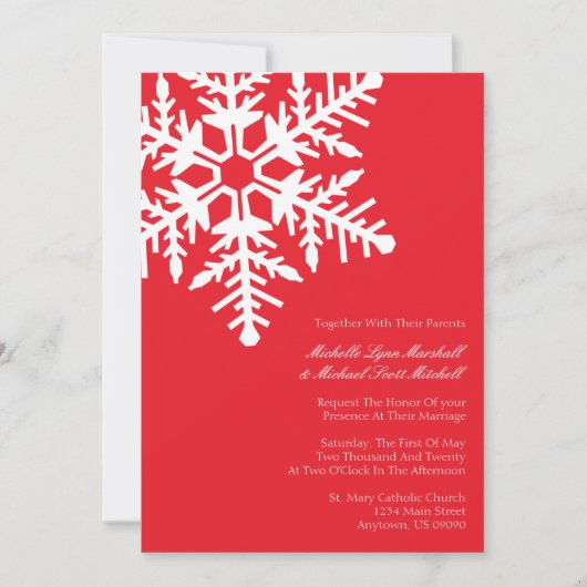 Jumbo Snowflake Wedding Invitations (rood) Kaart (Voorkant)