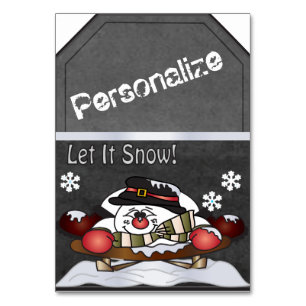 Jumbo Snowman Sleighing Chalkboard Style Gift Labe Kaart