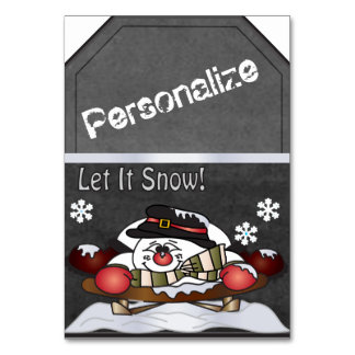 Jumbo Snowman Sleighing Chalkboard Style Gift Labe Kaart