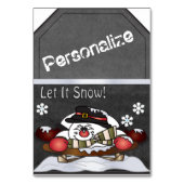 Jumbo Snowman Sleighing Chalkboard Style Gift Labe Kaart (Voorkant)