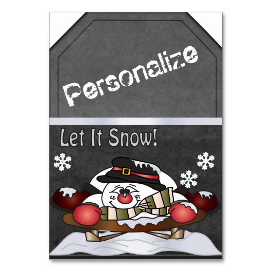 Jumbo Snowman Sleighing Chalkboard Style Gift Labe Kaart (Voorkant)