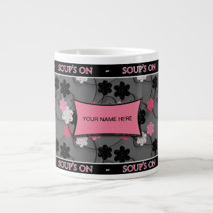 JUMBO SOUP MUG - PINK/BLACK/SILVER GROTE KOFFIEKOP