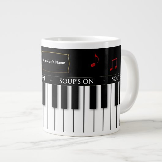 JUMBO SOUP MUG VAN MUSICIAN - PIANO KEYBOARD GROTE KOFFIEKOP (Voorkant rechts)