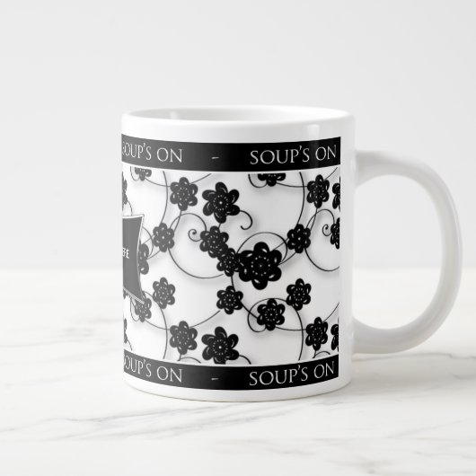 JUMBO SOUP MUG - ZWART EN WITTE PLATTELANDSONTWERP GROTE KOFFIEKOP (Rechts)