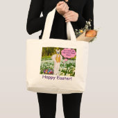 Jumbo tote bag. Fijne Pasen. klipspringer/konijn Grote Tote Bag (Voorkant (product))