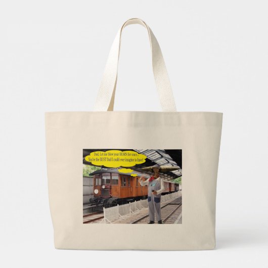 Jumbo tote bag. Gelukkige Vaderdag. koe/dirigent Grote Tote Bag (Achterkant)